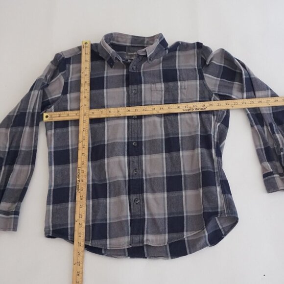 Vintage Eddie Bauer Navy Gray Plaid Cotton Outdoor Button Down Shirt Large - Picture 3 of 10